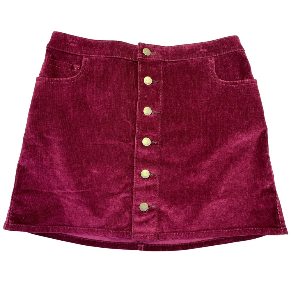 Express Skirt Women's Size 6 Corduroy Valentine's Day Burgundy Button Front Mini